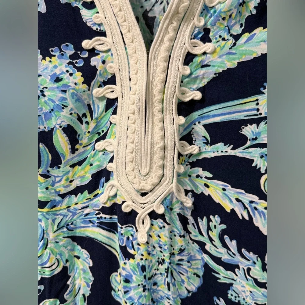 Lilly Pulitzer Madia Tunic Dress High Tide Navy Scuba Doo White Green Size Small - Picture 3 of 10